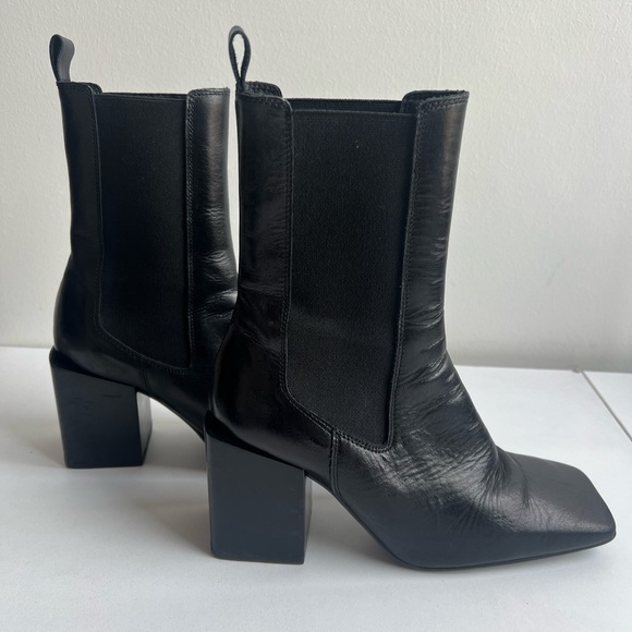 JONAK Black Leather Square Toe Chelsea Boots | Block Heel | EU 38 - Picture 7 of 15